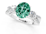 White gold Oval Cut Green Sapphire Three-Stone Ring with Pavé Split Shank and Four-Prong Setting_13