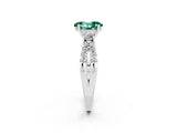 White gold Oval Cut Green Sapphire Three-Stone Ring with Pavé Split Shank and Four-Prong Setting_14