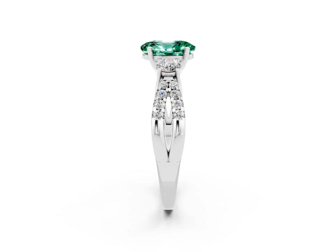 White gold Oval Cut Green Sapphire Three-Stone Ring with Pavé Split Shank and Four-Prong Setting_14