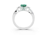 White gold Oval Cut Green Sapphire Three-Stone Ring with Pavé Split Shank and Four-Prong Setting_15