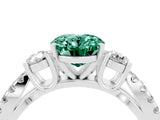 White gold Oval Cut Green Sapphire Three-Stone Ring with Pavé Split Shank and Four-Prong Setting_16