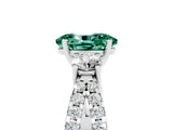 White gold Oval Cut Green Sapphire Three-Stone Ring with Pavé Split Shank and Four-Prong Setting_17