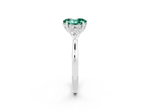 White gold Oval Cut Green Sapphire Three-Stone Ring with Pear Side Stones and Four-Prong Setting_14