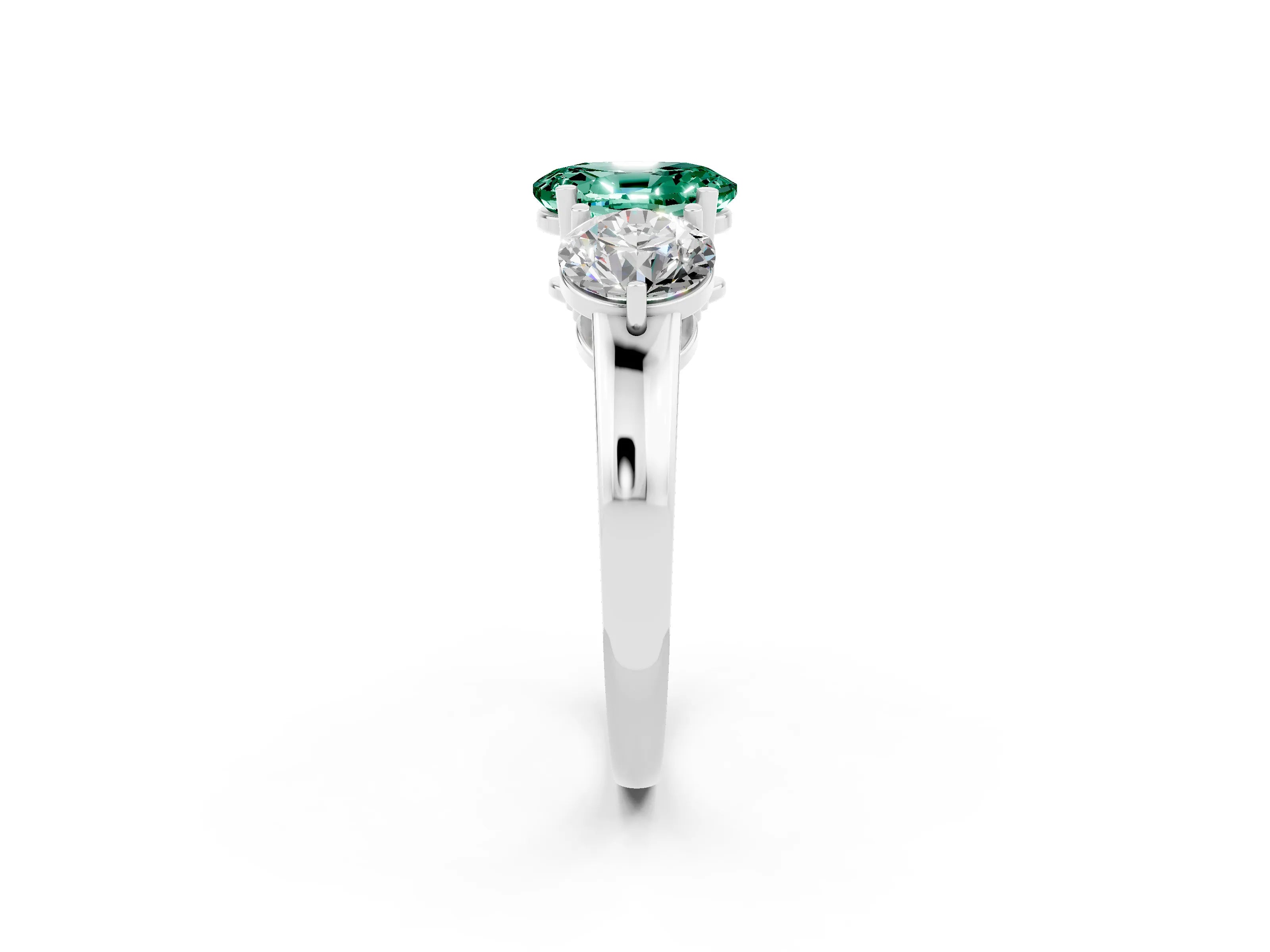 White gold Oval Cut Green Sapphire Three-Stone Ring with Prong Setting and Classic Band_2