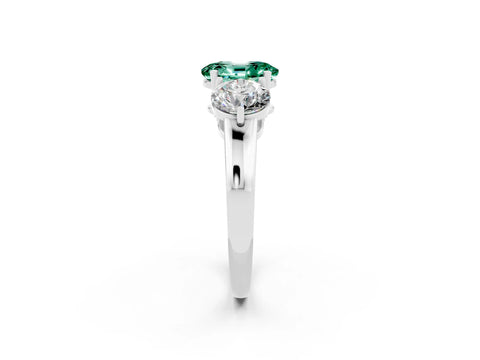 White gold Oval Cut Green Sapphire Three-Stone Ring with Prong Setting and Classic Band_2