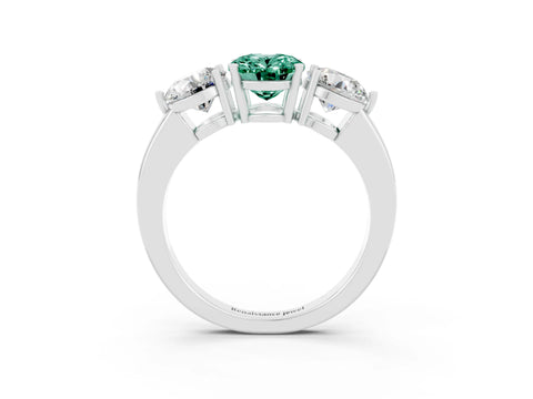White gold Oval Cut Green Sapphire Three-Stone Ring with Prong Setting and Classic Band_3