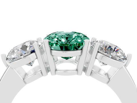 White gold Oval Cut Green Sapphire Three-Stone Ring with Prong Setting and Classic Band_4