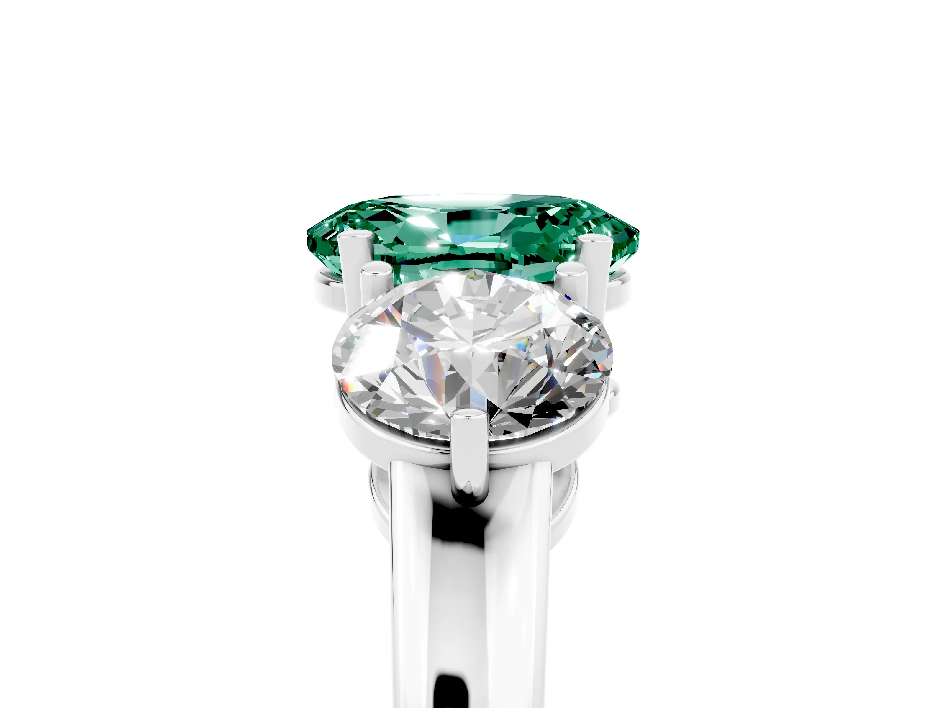 White gold Oval Cut Green Sapphire Three-Stone Ring with Prong Setting and Classic Band_5