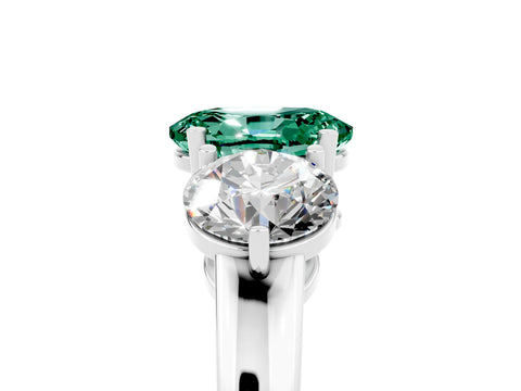 White gold Oval Cut Green Sapphire Three-Stone Ring with Prong Setting and Classic Band_5