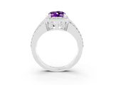 White gold Oval Cut Halo Amethyst Ring with Split Shank and Four-Prong Setting_3