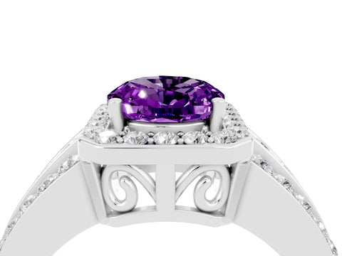White gold Oval Cut Halo Amethyst Ring with Split Shank and Four-Prong Setting_4