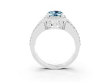 White gold Oval Cut Halo Aquamarine Ring with Split Shank and Four-Prong Setting_3