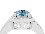 White gold Oval Cut Halo Aquamarine Ring with Split Shank and Four-Prong Setting_4