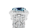White gold Oval Cut Halo Aquamarine Ring with Split Shank and Four-Prong Setting_5
