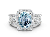 White gold Oval Cut Halo Aquamarine Ring with Split Shank and Four-Prong Setting