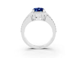 White gold Oval Cut Halo Blue Sapphire Ring with Split Shank and Four-Prong Setting_3