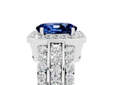 White gold Oval Cut Halo Blue Sapphire Ring with Split Shank and Four-Prong Setting_5