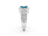 White gold Oval Cut Halo Blue Topaz Ring with Split Shank and Four-Prong Setting_2