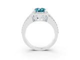 White gold Oval Cut Halo Blue Topaz Ring with Split Shank and Four-Prong Setting_3