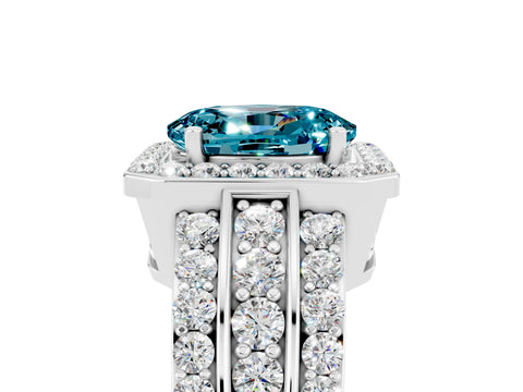 White gold Oval Cut Halo Blue Topaz Ring with Split Shank and Four-Prong Setting_5