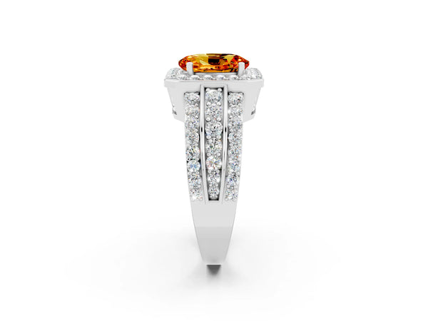 Platinum Oval Cut Halo Citrine Ring with Round  Split Shank and Prong Setting
