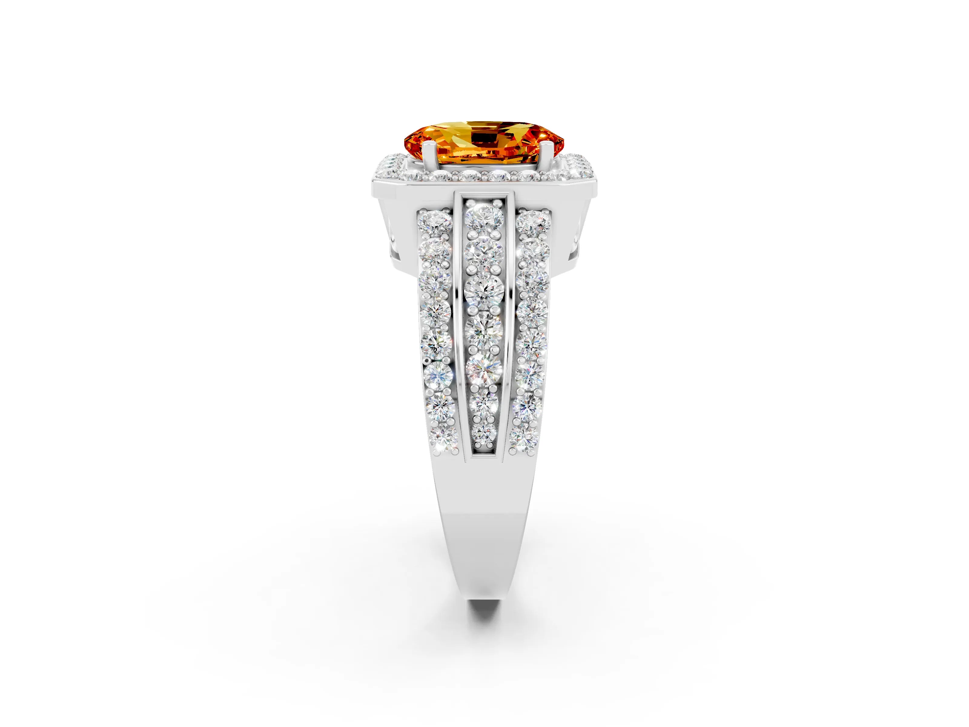 White gold Oval Cut Halo Citrine Ring with Split Shank and Four-Prong Setting_2