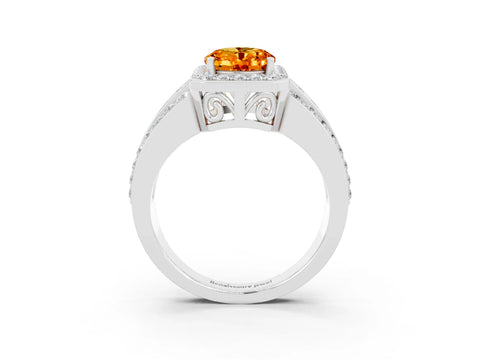 White gold Oval Cut Halo Citrine Ring with Split Shank and Four-Prong Setting_3