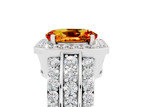 White gold Oval Cut Halo Citrine Ring with Split Shank and Four-Prong Setting_5