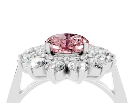 White gold Oval Cut Halo Cluster Diamond Ring with Pave Band and Four-Prong Setting_10