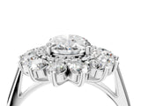 White gold Oval Cut Halo Cluster Diamond Ring with Pave Band and Four-Prong Setting_11