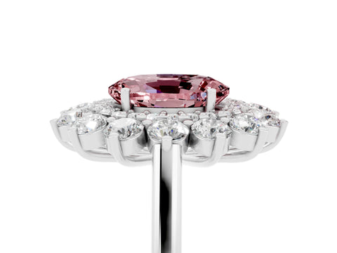 White gold Oval Cut Halo Cluster Diamond Ring with Pave Band and Four-Prong Setting_11