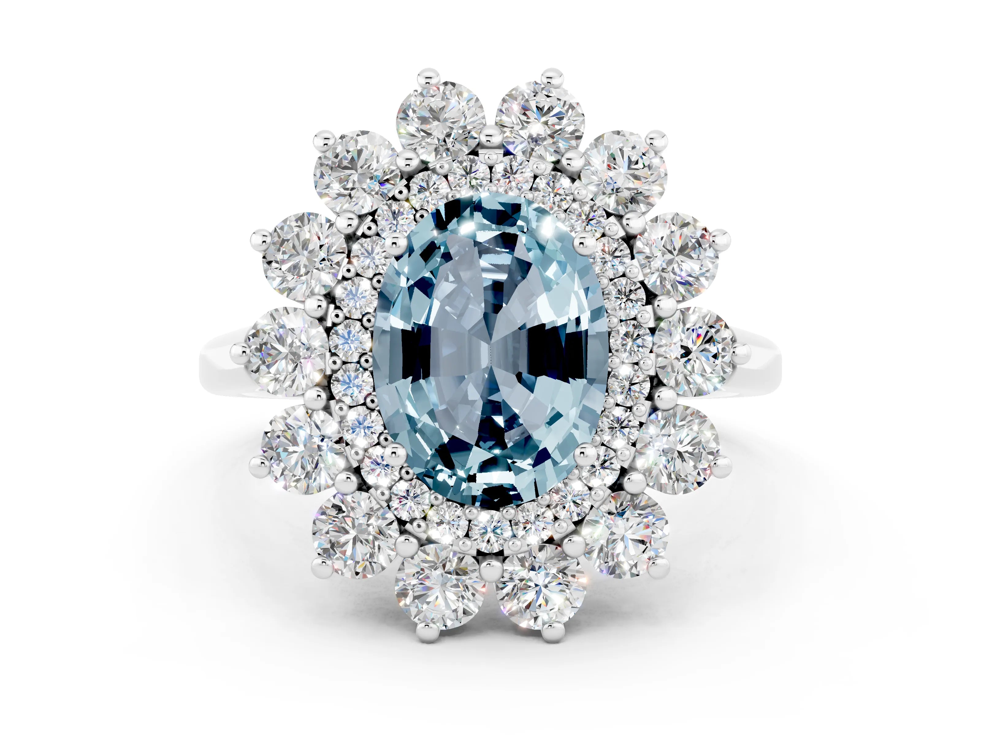 White gold Oval Cut Halo Cluster Diamond Ring with Pave Band and Four-Prong Setting_12