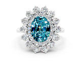 White gold Oval Cut Halo Cluster Diamond Ring with Pave Band and Four-Prong Setting_12