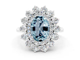 White gold Oval Cut Halo Cluster Diamond Ring with Pave Band and Four-Prong Setting_12