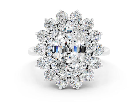 White gold Oval Cut Halo Cluster Diamond Ring with Pave Band and Four-Prong Setting_12