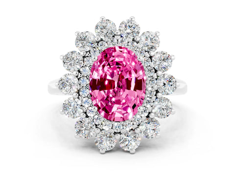 White gold Oval Cut Halo Cluster Diamond Ring with Pave Band and Four-Prong Setting_12