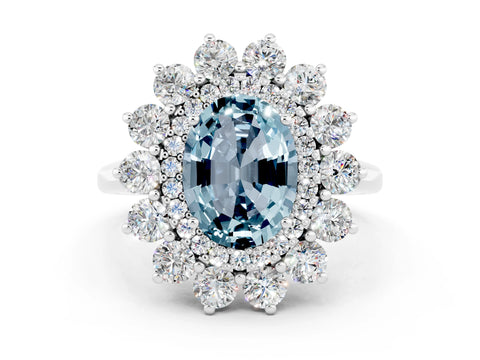 White gold Oval Cut Halo Cluster Diamond Ring with Pave Band and Four-Prong Setting_12
