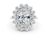 White gold Oval Cut Halo Cluster Diamond Ring with Pave Band and Four-Prong Setting_12