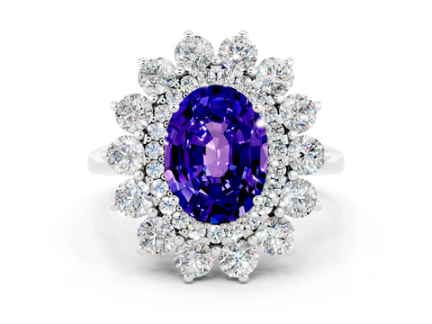 White gold Oval Cut Halo Cluster Diamond Ring with Pave Band and Four-Prong Setting_12