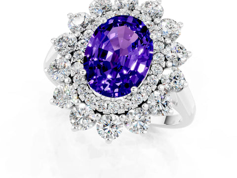 White gold Oval Cut Halo Cluster Diamond Ring with Pave Band and Four-Prong Setting_13