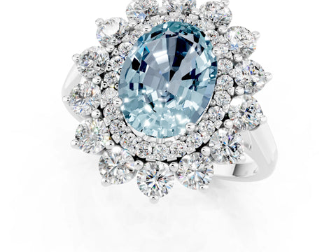 White gold Oval Cut Halo Cluster Diamond Ring with Pave Band and Four-Prong Setting_13
