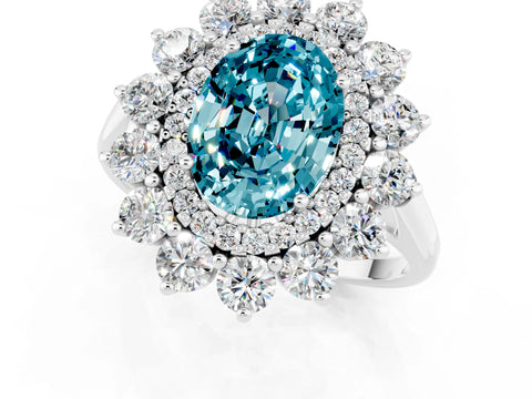White gold Oval Cut Halo Cluster Diamond Ring with Pave Band and Four-Prong Setting_13