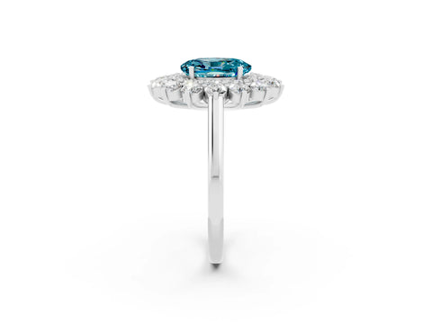 White gold Oval Cut Halo Cluster Diamond Ring with Pave Band and Four-Prong Setting_14