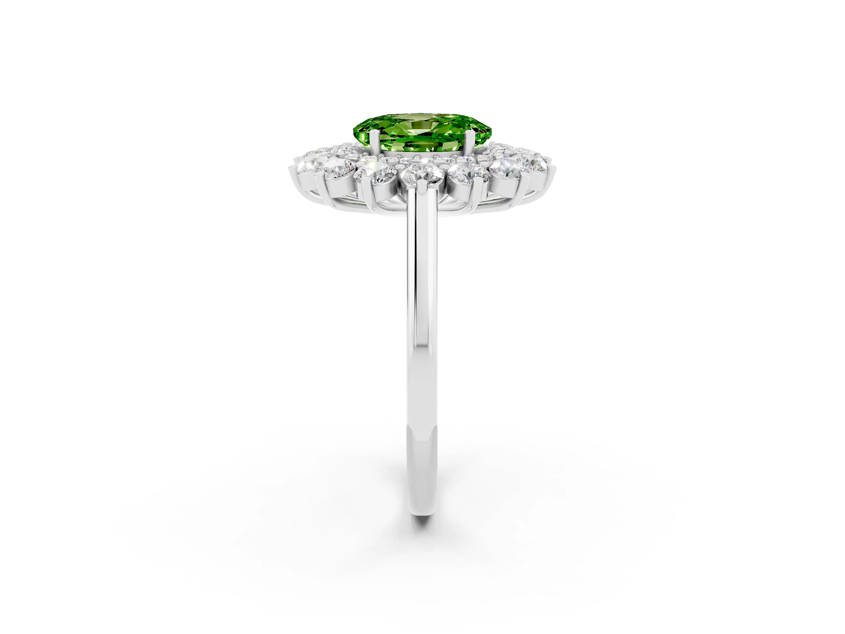 White gold Oval Cut Halo Cluster Diamond Ring with Pave Band and Four-Prong Setting_14