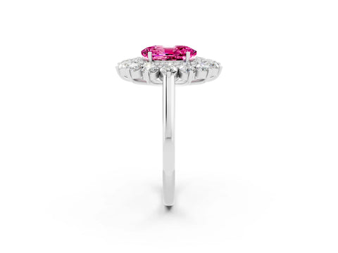 White gold Oval Cut Halo Cluster Diamond Ring with Pave Band and Four-Prong Setting_14