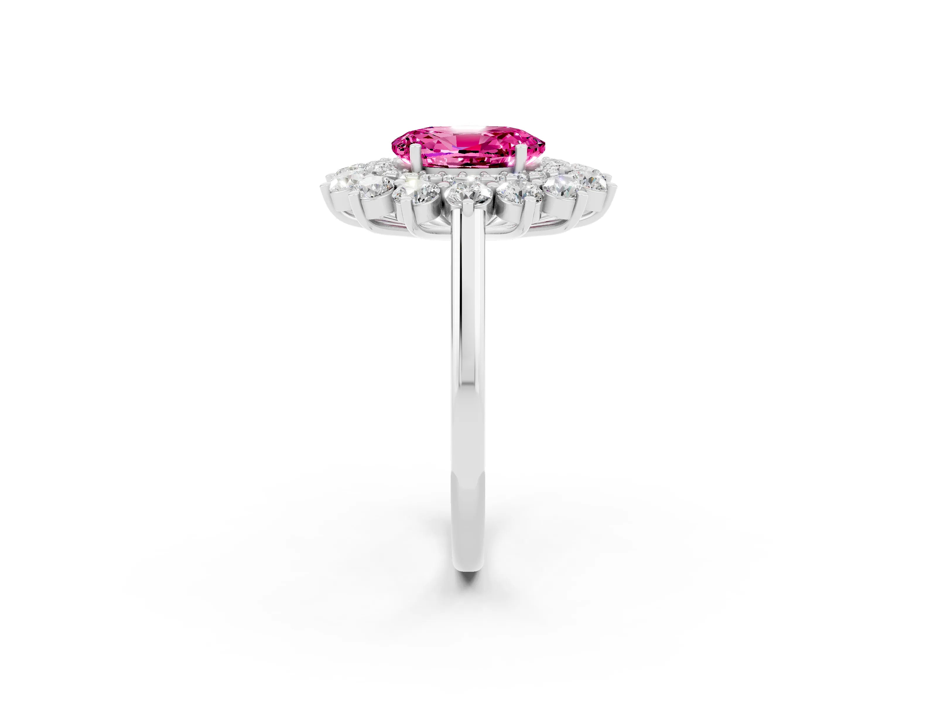 White gold Oval Cut Halo Cluster Diamond Ring with Pave Band and Four-Prong Setting_14