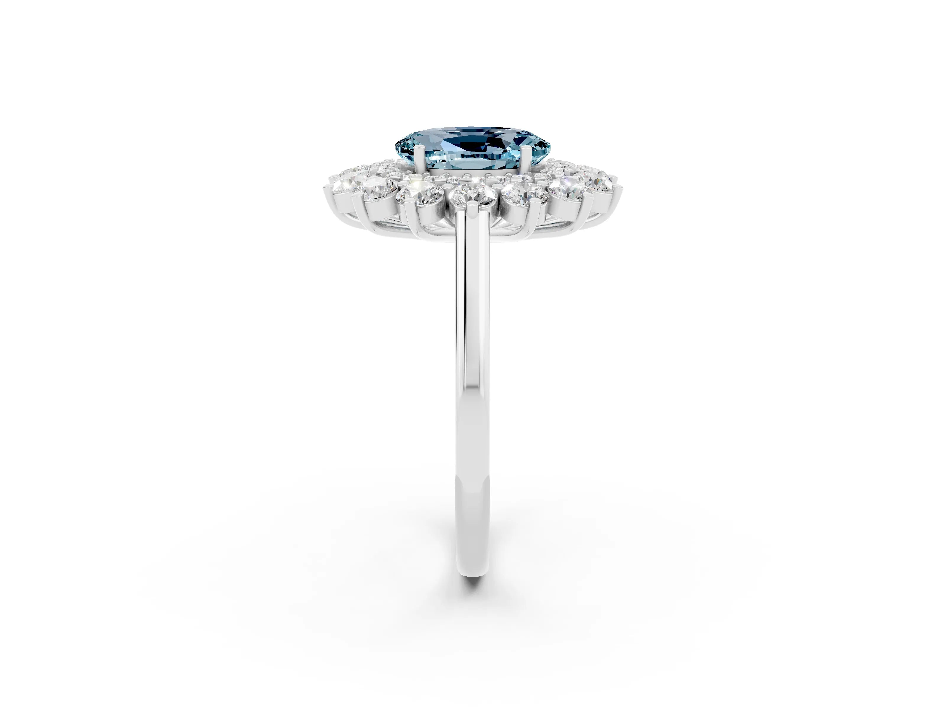 White gold Oval Cut Halo Cluster Diamond Ring with Pave Band and Four-Prong Setting_14