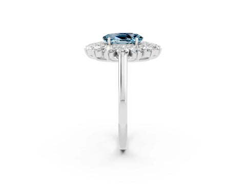 White gold Oval Cut Halo Cluster Diamond Ring with Pave Band and Four-Prong Setting_14