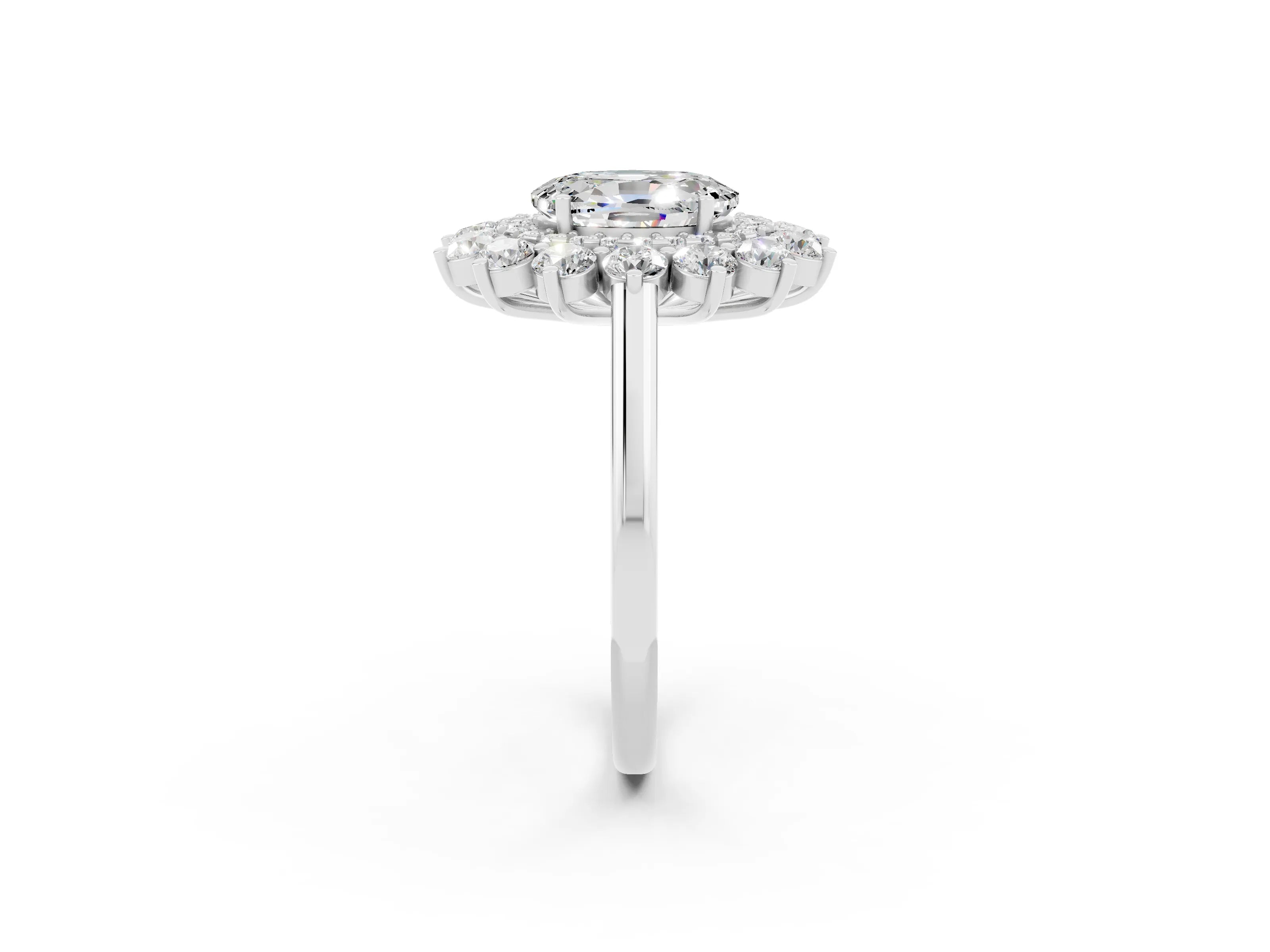 White gold Oval Cut Halo Cluster Diamond Ring with Pave Band and Four-Prong Setting_14