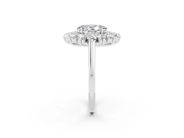White gold Oval Cut Moissanite Floral Double Halo Engagement Ring with Prong Setting